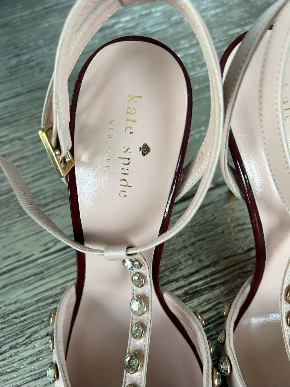Kate Spade burgundy patent leather with light pink details with rhinestones - Picture 4 of 13